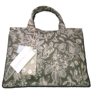 antik kraft isabella's blossom floral jacquard book tote olive green 11x15x6.5